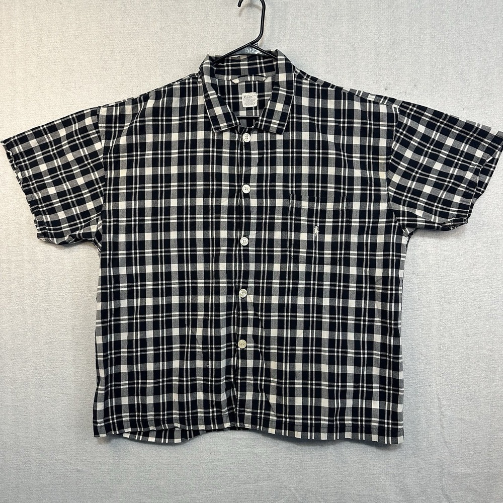 Polo by Ralph Lauren Pajama Shirt L/XL Short Sleeve Black & White‎ Sleepware